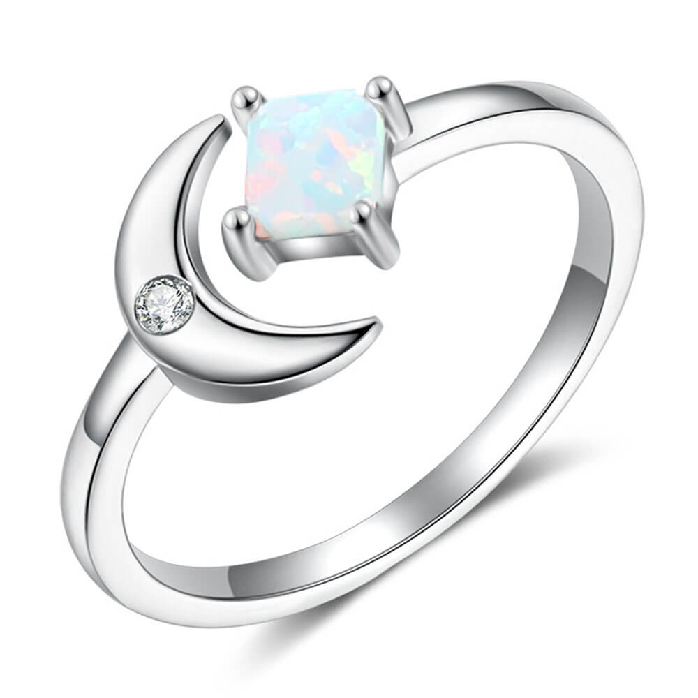 Opal Stone Crescent Moon Adjustable Ring