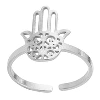 Silver Khamsa Hand of Fatima Adjustable Ring – Stainless Steel