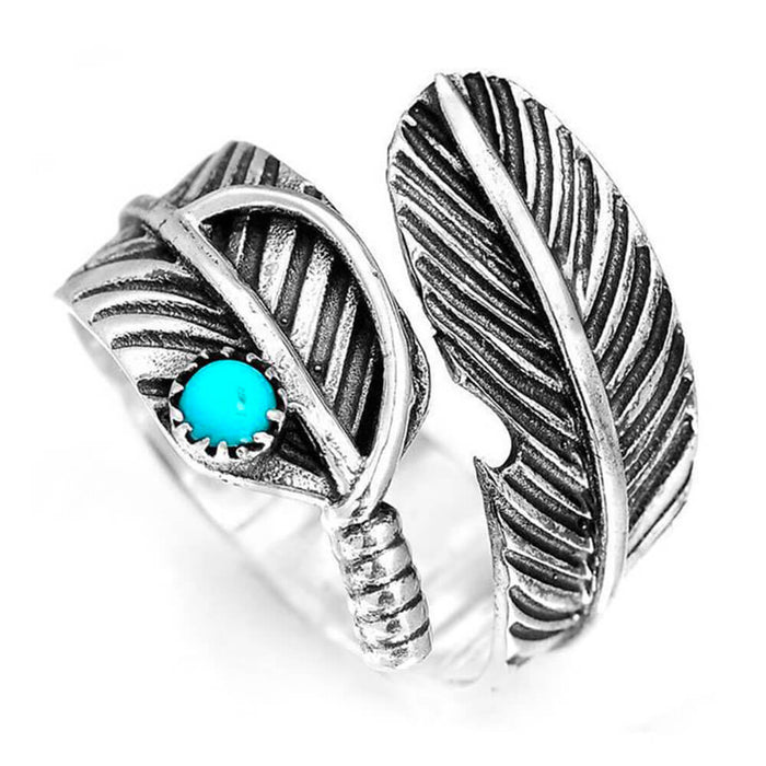 Turquoise Feather Adjustable Ring