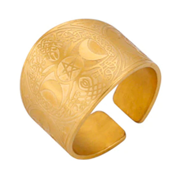 Gold Adjustable Triple Moon Wiccan Ring