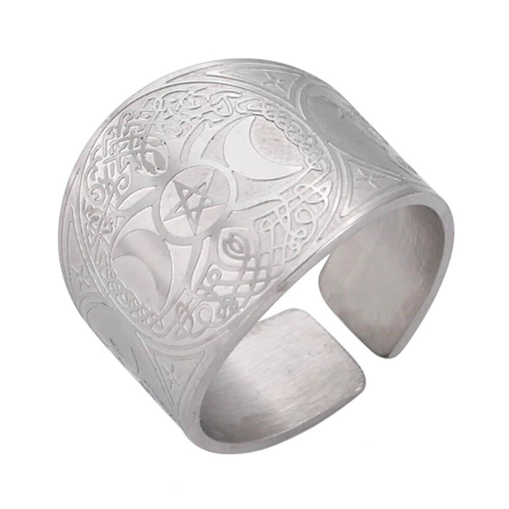 Silver Adjustable Triple Moon Wiccan Ring