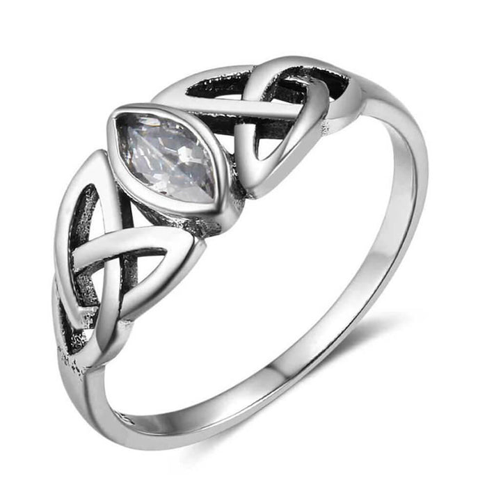 Silver Crystal Triquetra Band Ring
