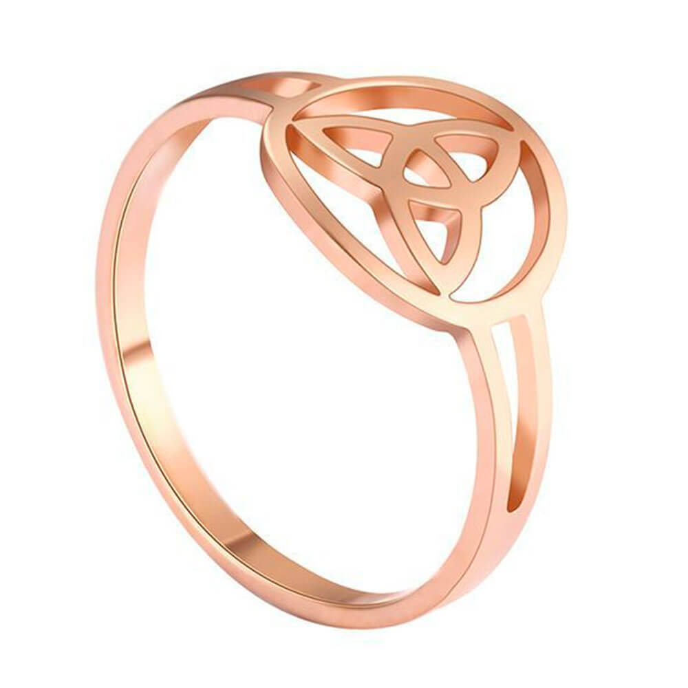 Rose Gold Celtic Triquetra Circle Ring – Stainless Steel