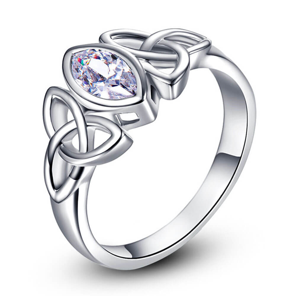 White Crystal Triquetra Band Ring