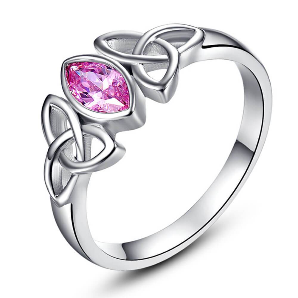Pink Crystal Triquetra Band Ring