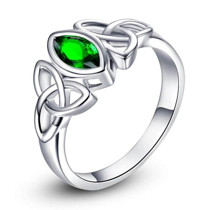 Green Crystal Triquetra Band Ring