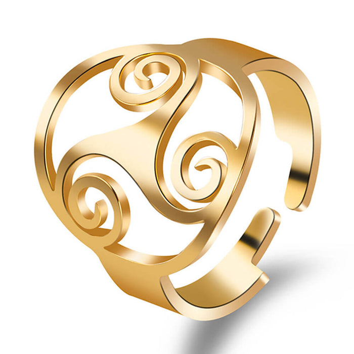 Gold Breton Celtic Triskele Adjustable Ring – Stainless Steel