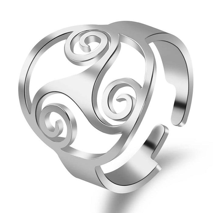 Silver Breton Celtic Triskele Adjustable Ring – Stainless Steel