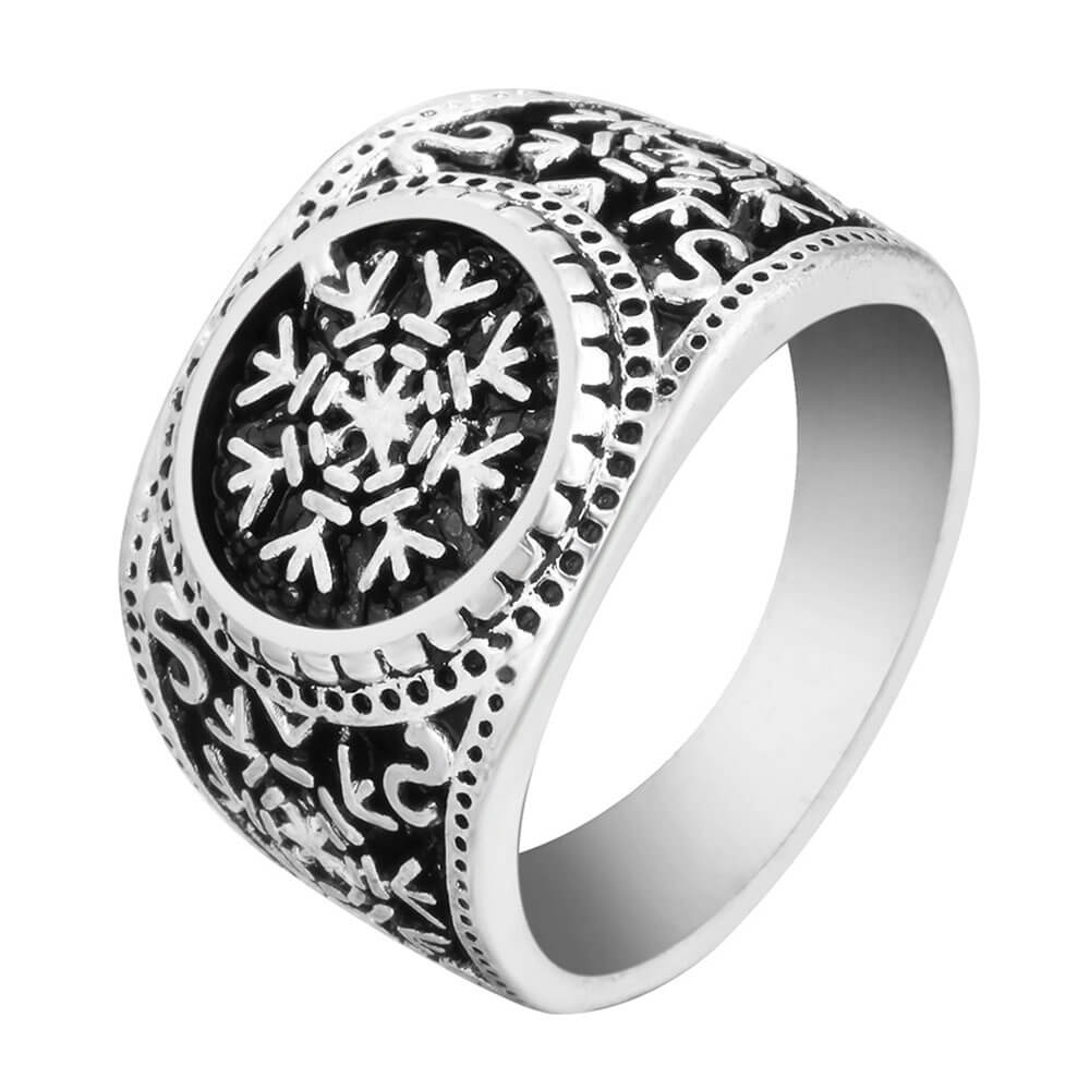 Silver Black Viking Compass Vegvisir Ring – Stainless Steel