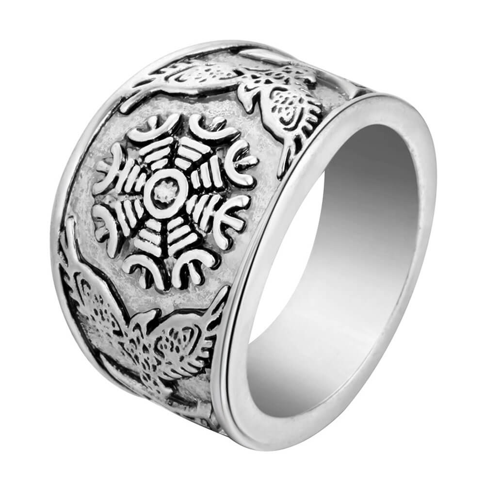 Silver Eagle Viking Compass Vegvisir Ring