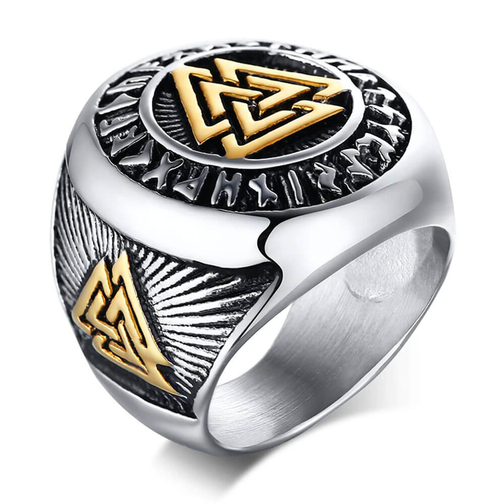 Gold Silver Viking Valknut Signet Ring – Stainless Steel