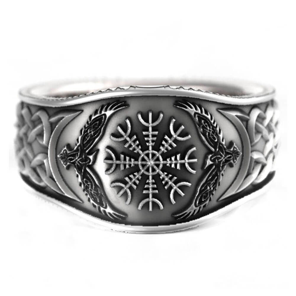 Black Eagle Viking Compass Vegvisir Ring