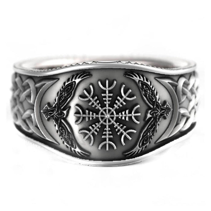 Black Eagle Viking Compass Vegvisir Ring