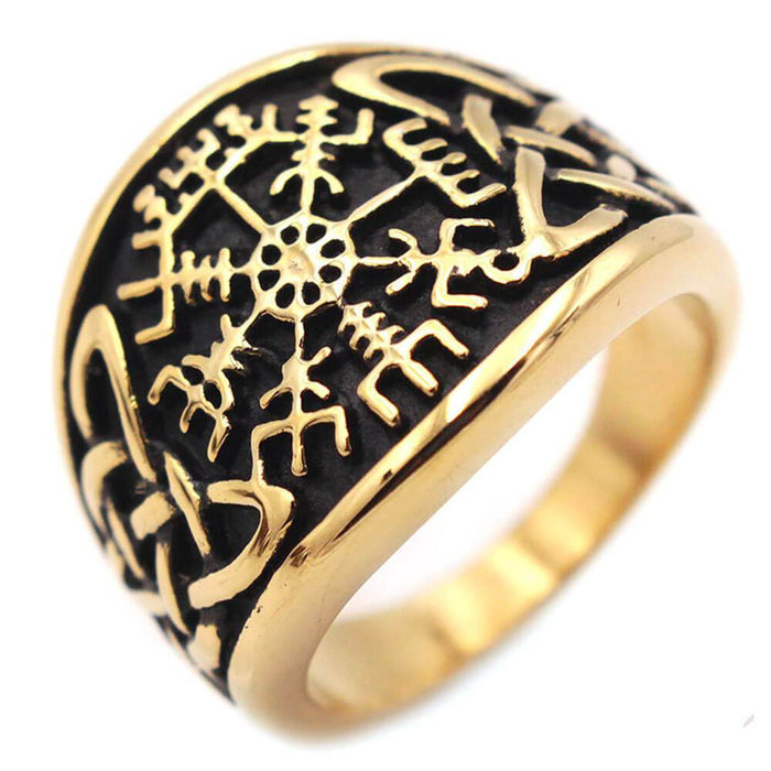 Gold Viking Compass Vegvisir Ring – Stainless Steel