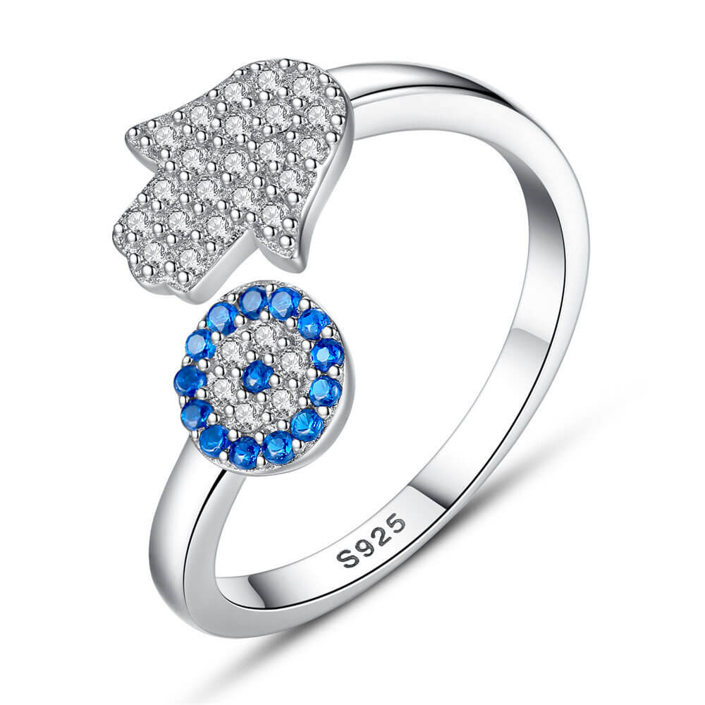 Silver Hand of Fatima Greek Evil Eye Ring