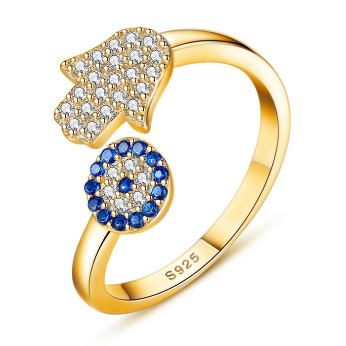 Gold Hand of Fatima Greek Evil Eye Ring