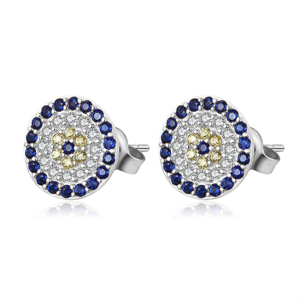 Silver Crystal Greek Evil Eye Earrings
