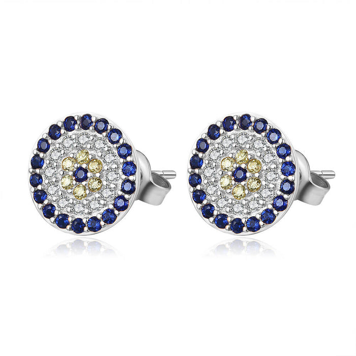 Silver Crystal Greek Evil Eye Earrings
