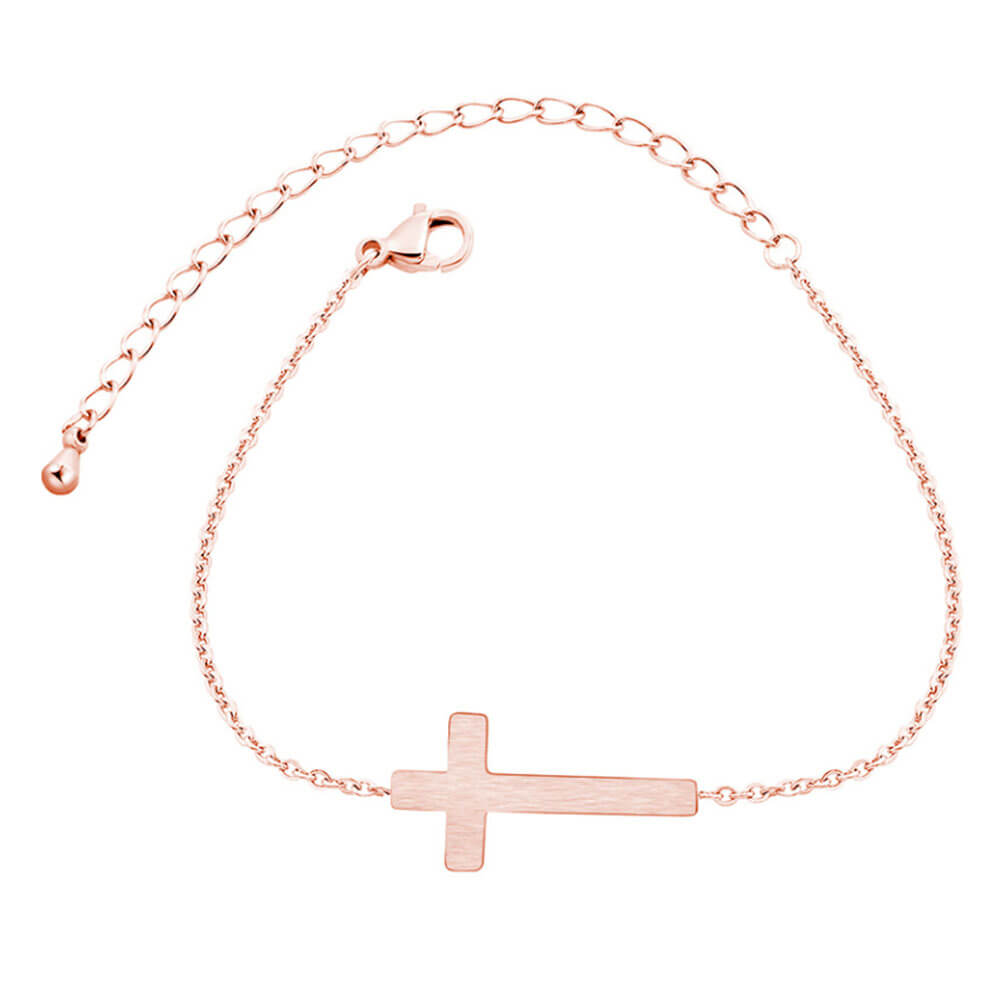Rose Gold Christian Cross Bracelet – Stainless Steel