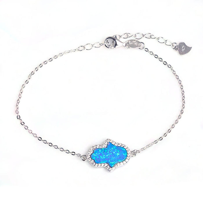 Silver Khamsa Hand of Fatima Blue Bracelet