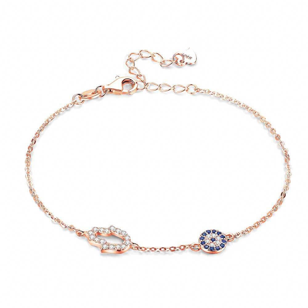 Rose Gold Hand of Fatima Greek Evil Eye Bracelet