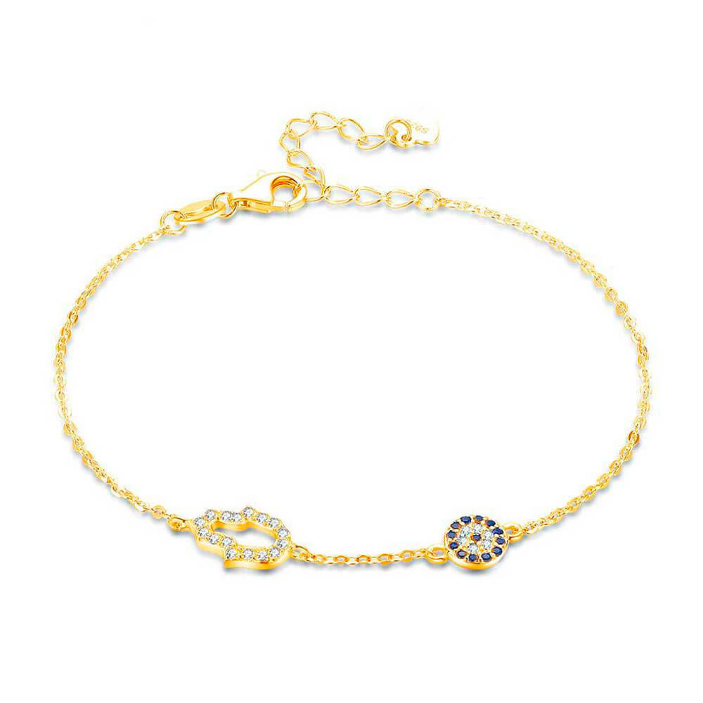 Gold Hand of Fatima Greek Evil Eye Bracelet