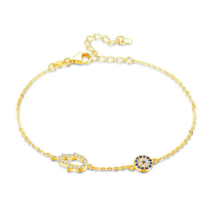 Gold Hand of Fatima Greek Evil Eye Bracelet