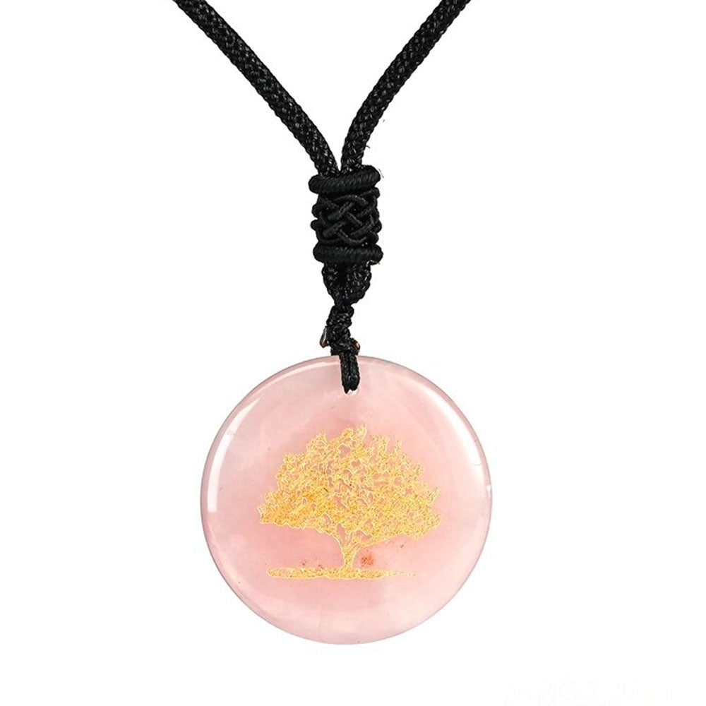 Pink Quartz Tree of Life Pendant Necklace