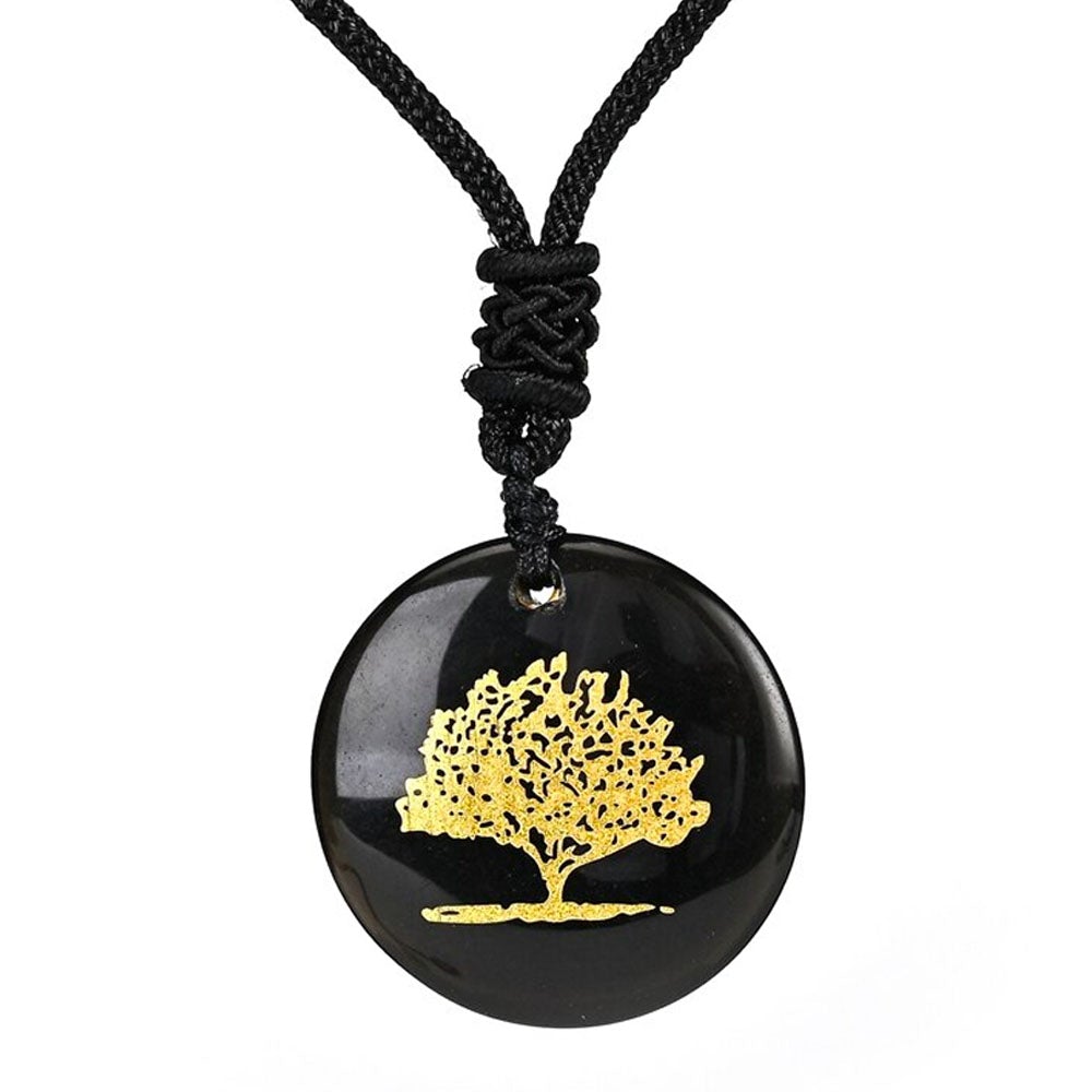 Black Obsidian Tree of Life Pendant Necklace