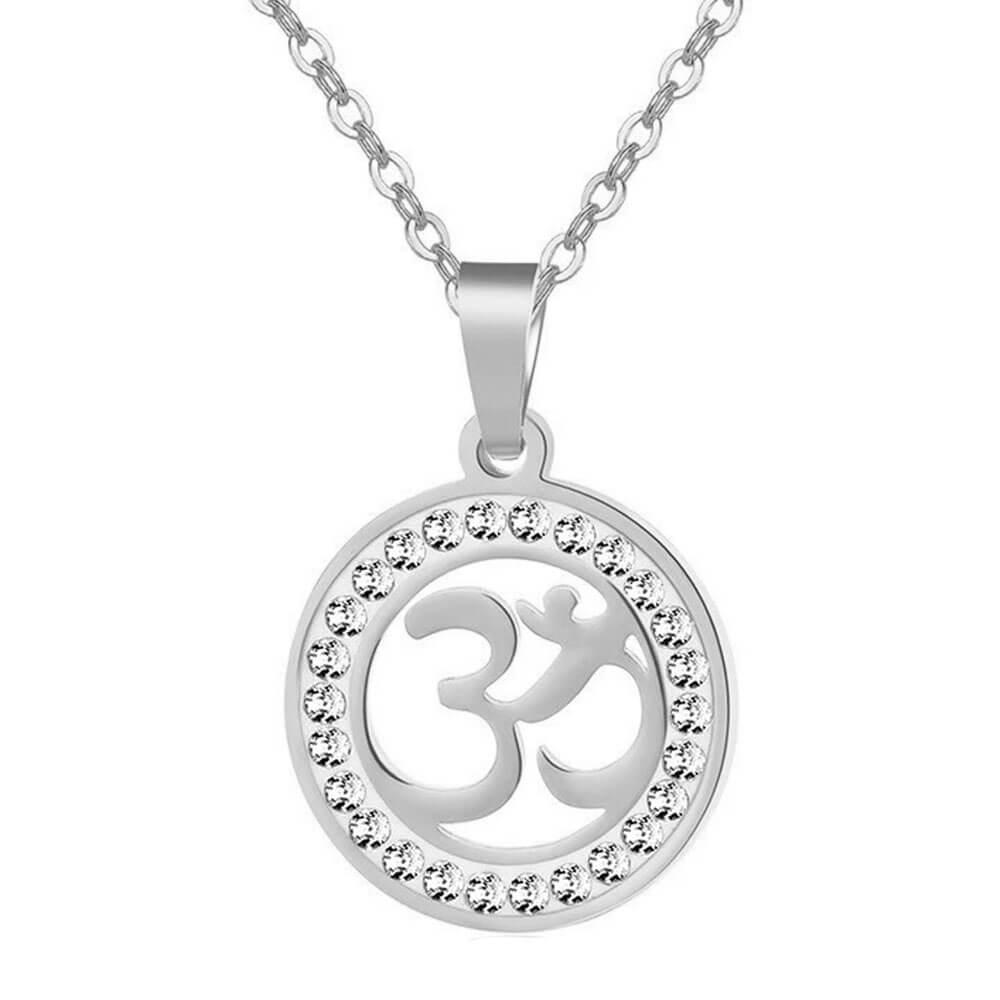 Silver Crystal Aum Pendant Necklace