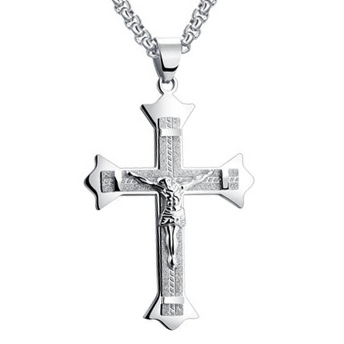 Silver Crucifix Christian Cross Pendant Necklace – Stainless Steel