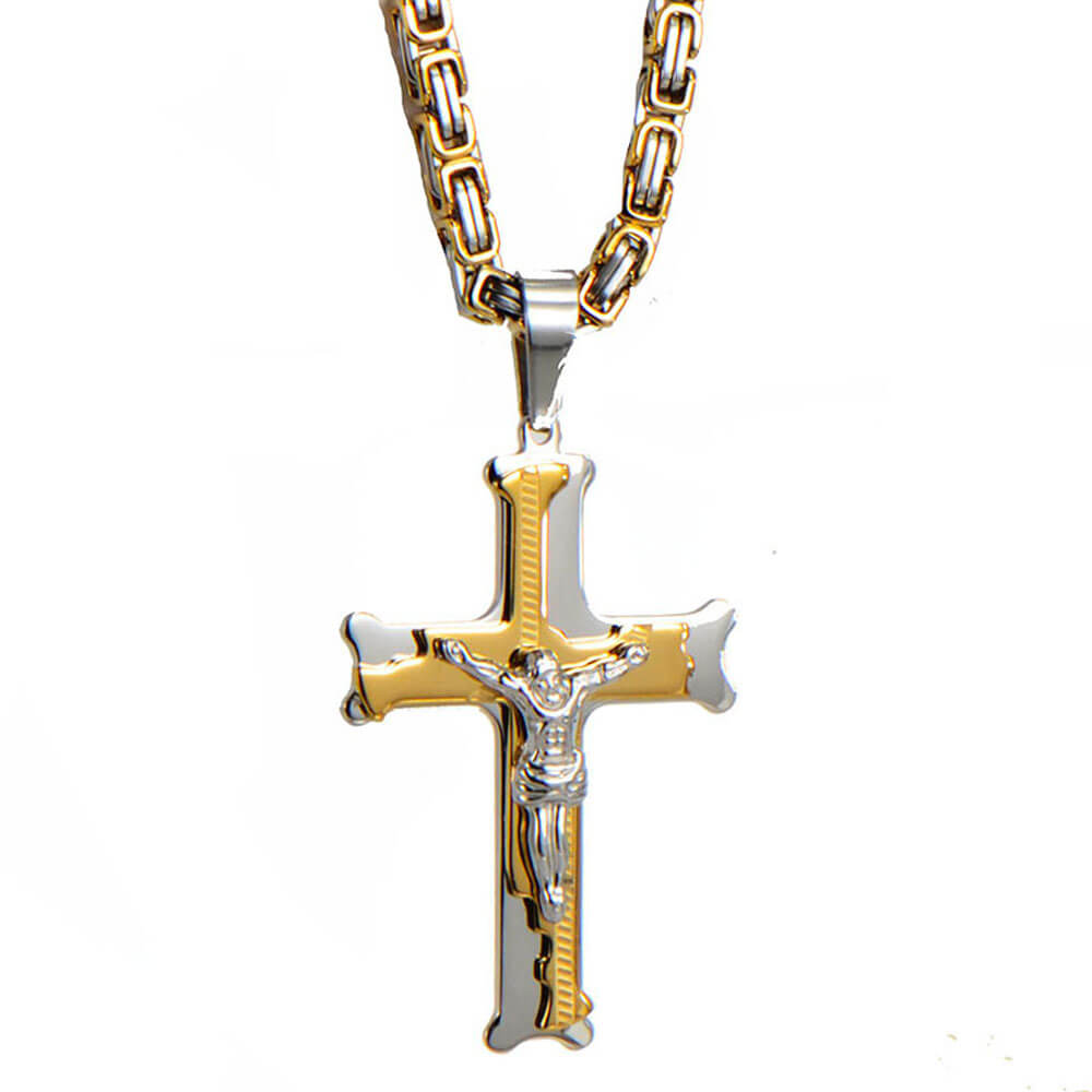 Gold Silver Crucifix Christian Cross Pendant Necklace