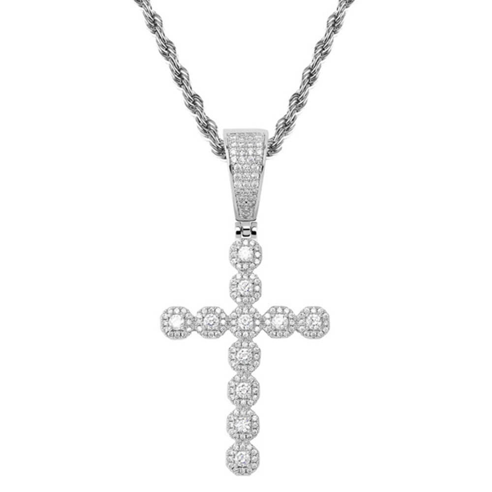 Silver Crystal Christian Cross Pendant Necklace – Stainless Steel