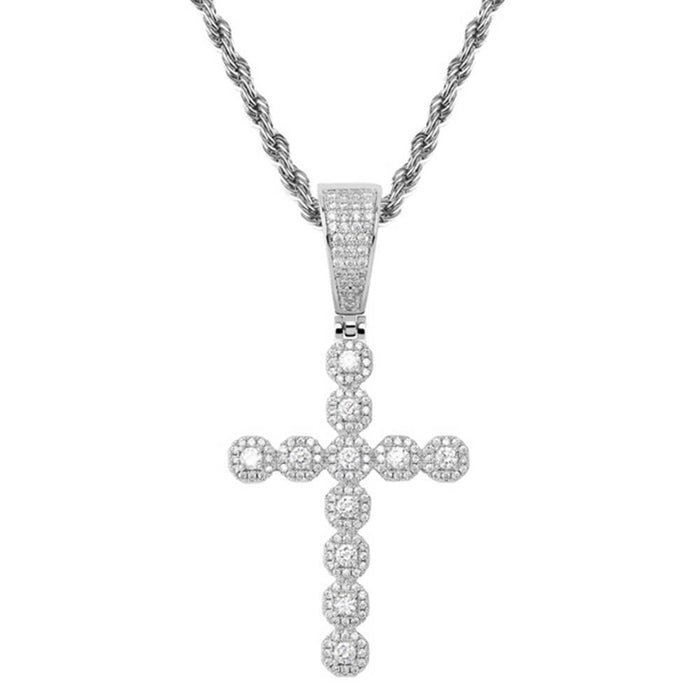 Silver Crystal Christian Cross Pendant Necklace – Stainless Steel