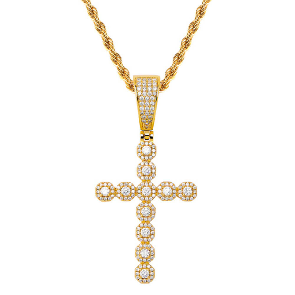 Gold Crystal Christian Cross Pendant Necklace – Stainless Steel