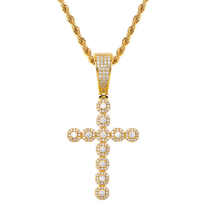 Gold Crystal Christian Cross Pendant Necklace – Stainless Steel