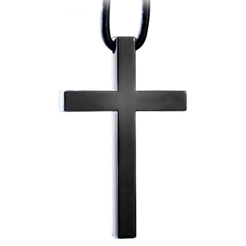 Black Christian Cross Pendant Necklace – Stainless Steel