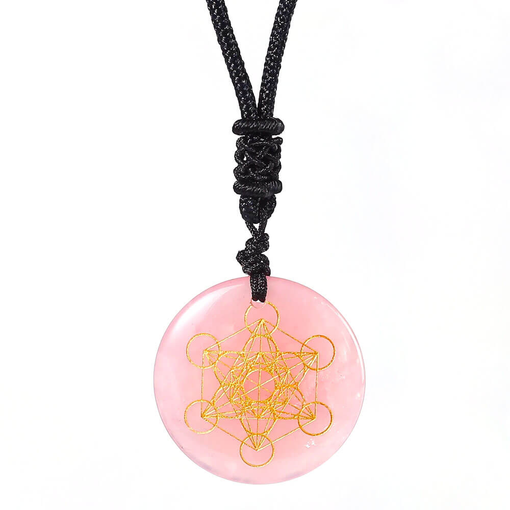 Pink Quartz Metatron's Cube Pendant Necklace
