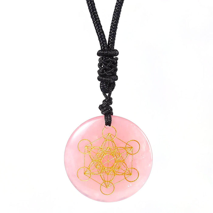 Pink Quartz Metatron's Cube Pendant Necklace