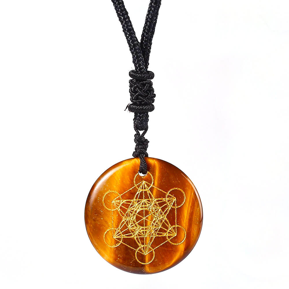 Tiger Eye Metatron's Cube Pendant Necklace