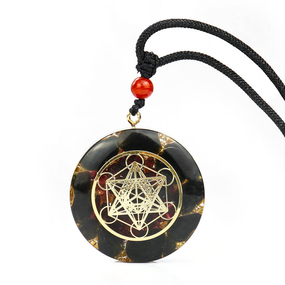 Gold Black Orgonite Metatron's Cube Pendant Necklace