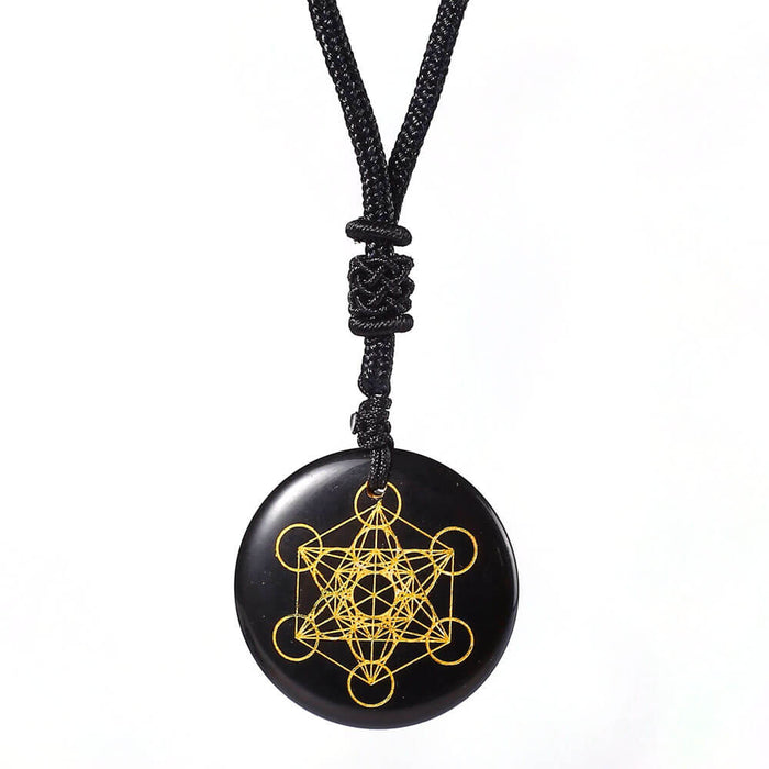 Black Obsidian Metatron's Cube Pendant Necklace
