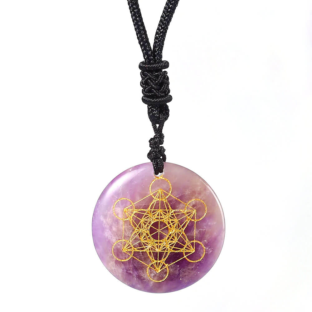 Amethyst Metatron's Cube Pendant Necklace