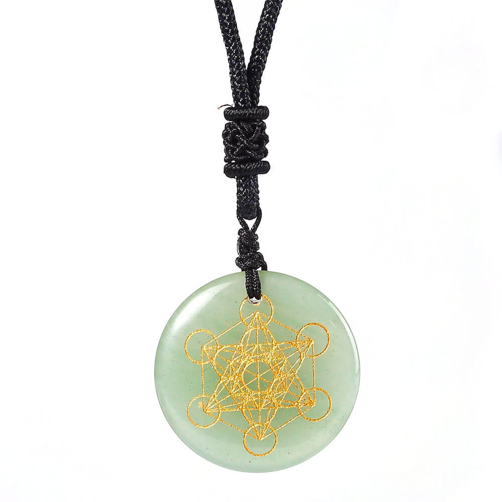 Green Aventurine Metatron's Cube Pendant Necklace