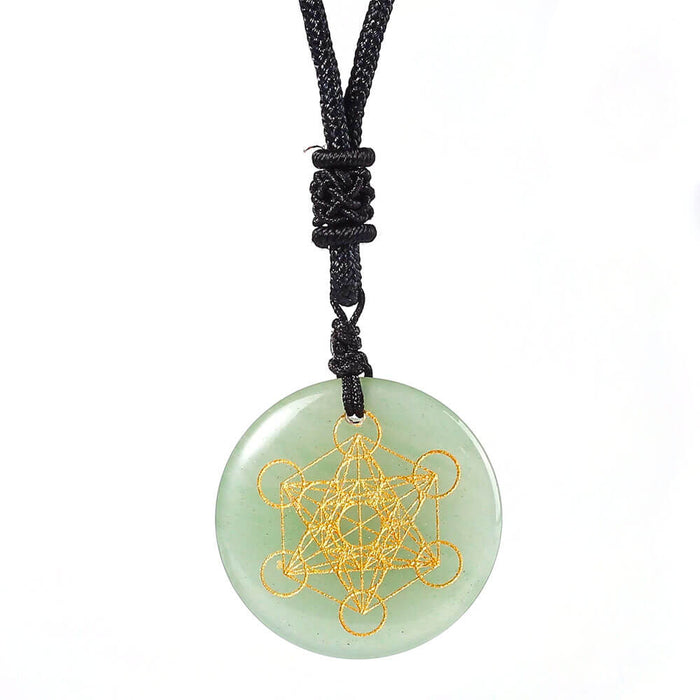 Green Aventurine Metatron's Cube Pendant Necklace