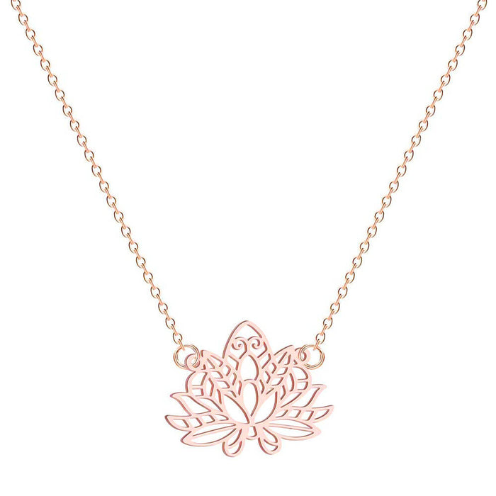 Rose Gold Lotus Flower Pendant Necklace