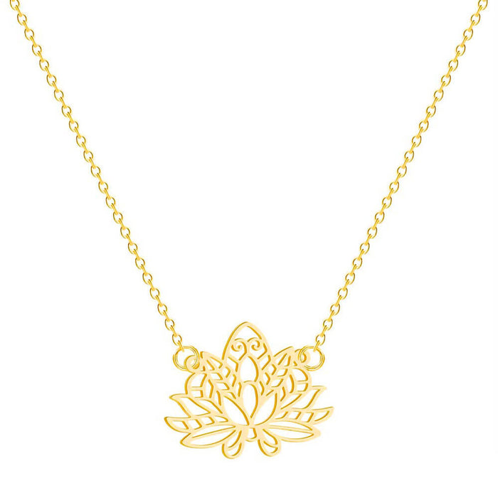 Gold Lotus Flower Pendant Necklace II