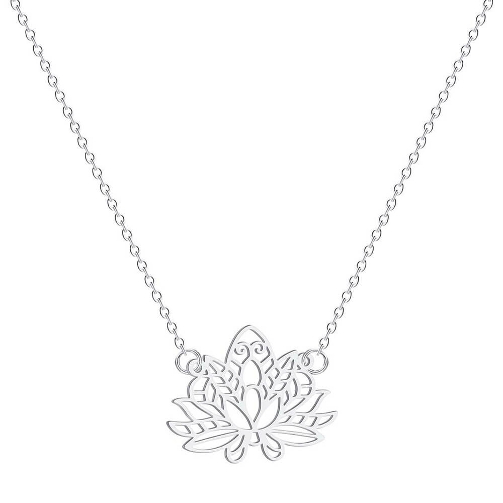 Silver Lotus Flower Pendant Necklace II