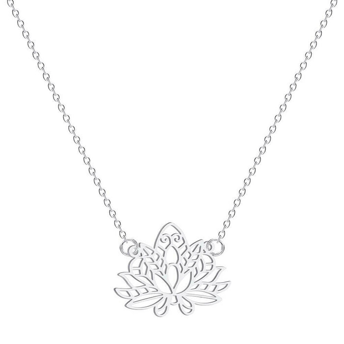 Silver Lotus Flower Pendant Necklace II