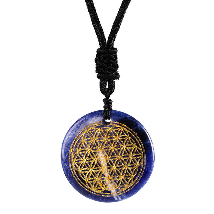 Blue Agate Flower of Life Pendant Necklace